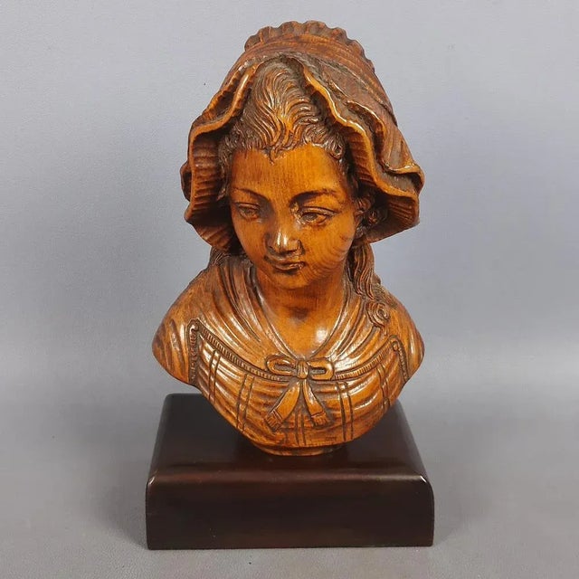 Vintage Italian Wood Sculpture Bust of Girl, 1960s For Sale - Image 15 of 15