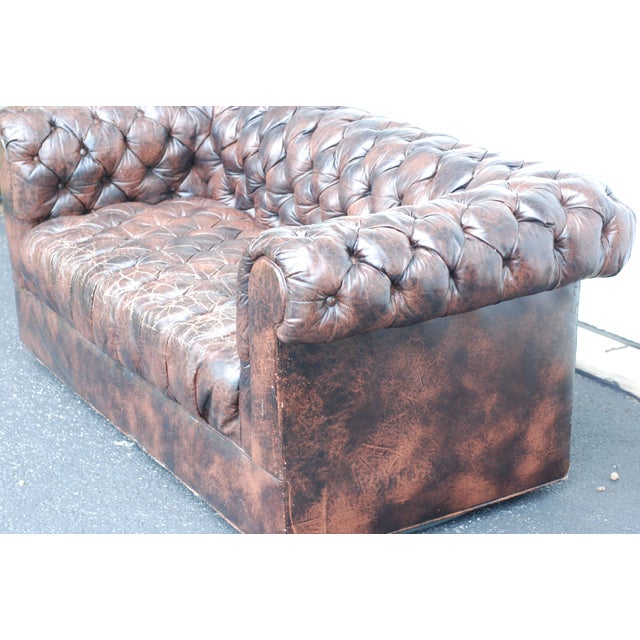 Vintage Leather Chesterfield Tufted Settee Sofa For Sale In Chicago - Image 6 of 11