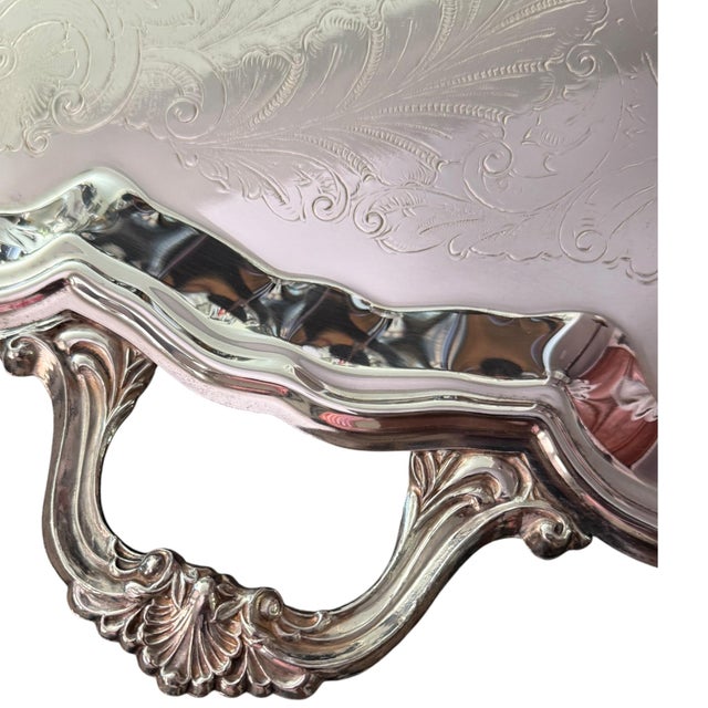 Large Vintage f.b. Rogers Silverplate Footed Butler’s Serving Tray - 27.5” For Sale - Image 9 of 13