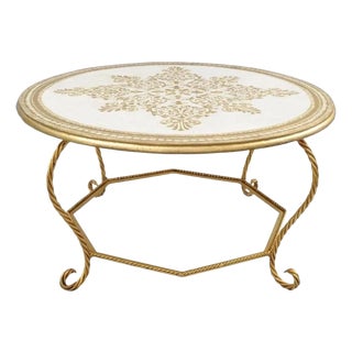 Mid 20th Century Italian Florentine Hollywood Regency Gold Wood & Iron Rope Round Coffee Table For Sale