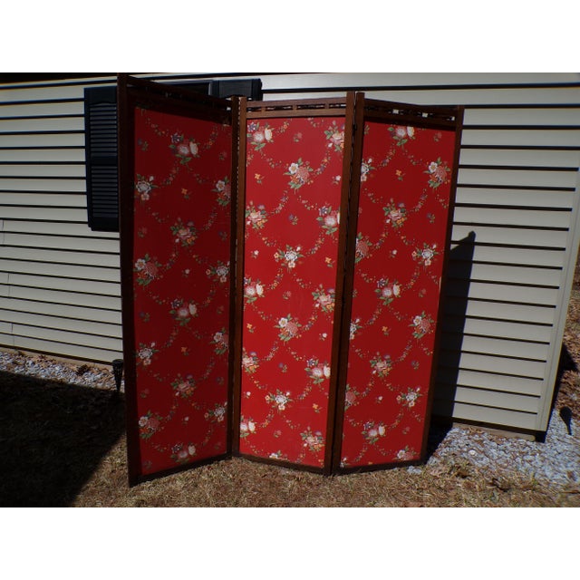 Brown Vintage 3 Panel Folding Room Divider Double Sided Privacy Dressing Screen For Sale - Image 8 of 12