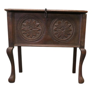 Carved Oak Coffer on Legs For Sale