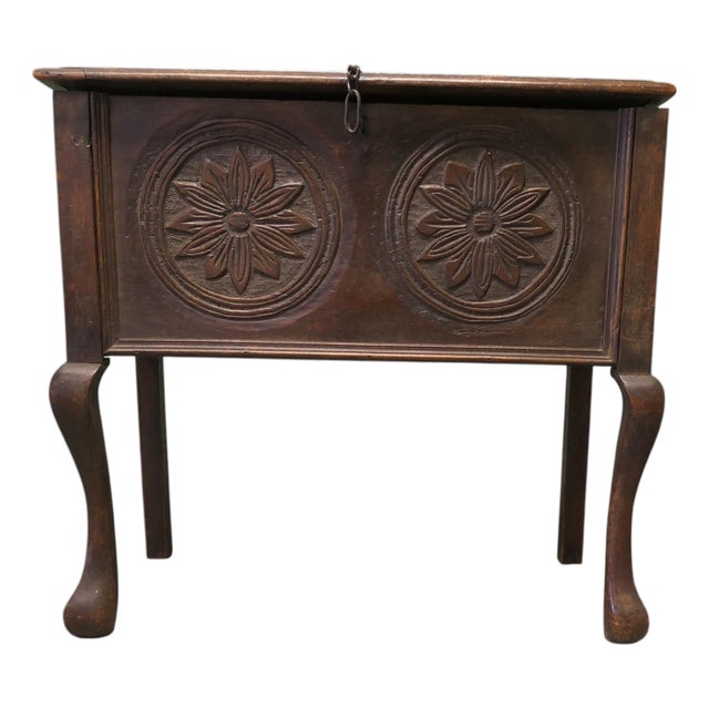 Carved Oak Coffer on Legs For Sale