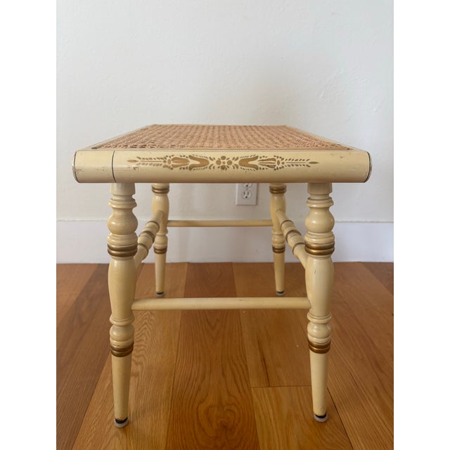 1950s 1950s Genuine Hitchcock Bench Federal Style Cream Color With Stenciled Details and Cane Seat For Sale - Image 5 of 12