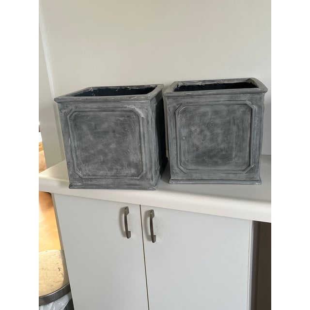 Boho Chic 1990s Pair Tin Lined Garden Planters For Sale - Image 3 of 9