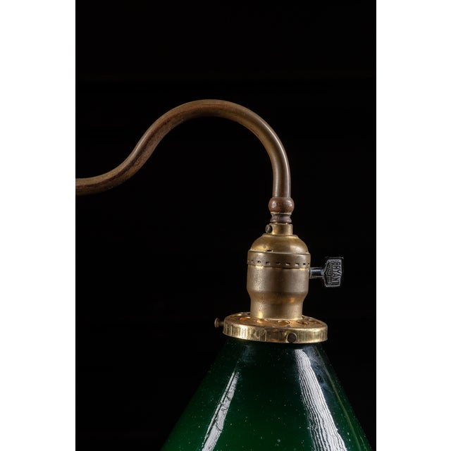 Metal Antique Brass Faries Table Lamp With Verdelite Glass Shade For Sale - Image 7 of 8