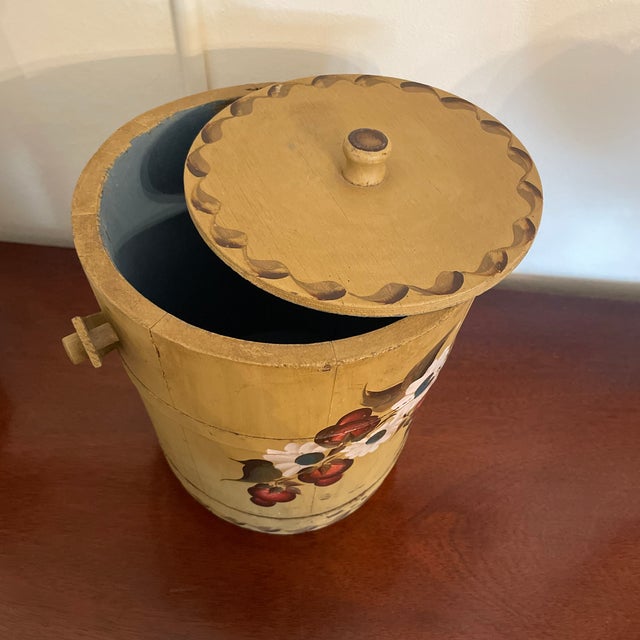 Antique Hand Painted Wooden Bucket With Lid and Handle Chairish