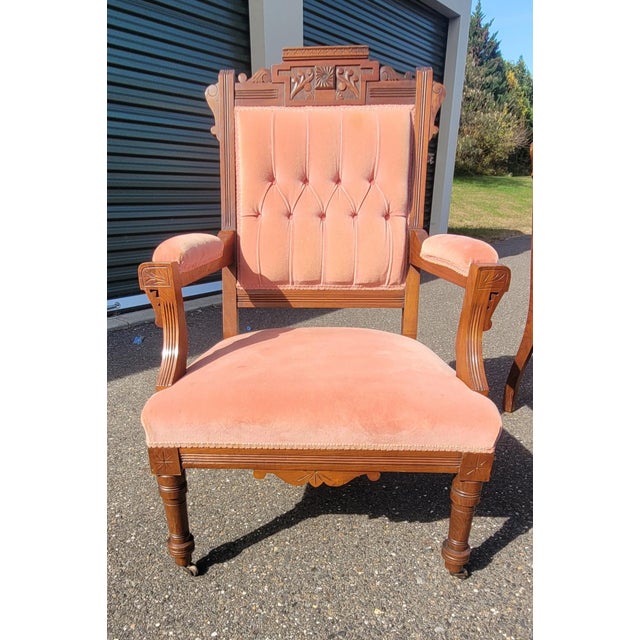 Late 19th Century Fine Set 5 Victorian Parlor Chairs in a Blush Tone Upholstery For Sale - Image 5 of 12