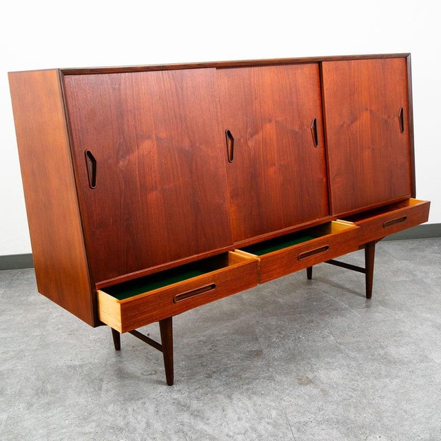 1960s Mid Century Danish Modern Credenza Highboard Bar Sideboard Denmark Teak Drawers For Sale - Image 5 of 12