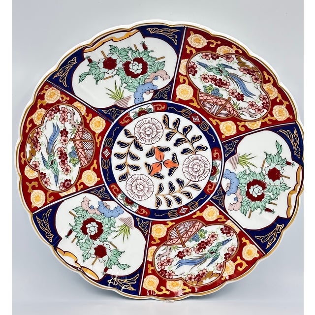 Early 20th Century Antique Japanese Imari Floral Scalloped Porcelain Large Charger Platter For Sale - Image 5 of 8