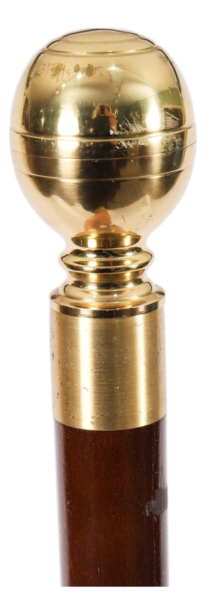 Vintage English Brass Topped Walking Stick with Compass Flask