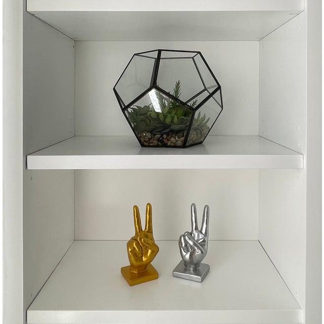 Metal Gold Peace Sign Hand Symbol Sculpture For Sale - Image 7 of 8