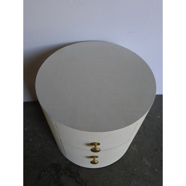 Paul Marra Linen Wrapped Round Nightstand Chairish