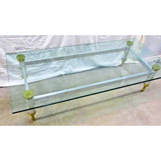 1960's Maison Jansen 78" Aluminum With Brass Accent Thick Beveled Glass Cocktail Table For Sale - Image 10 of 10