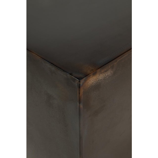 Set of Two (2) Mid-Century Modern Industrial Brutalist Cubes / End Tables / Pedestals in Patinaed Metal, Usa, C. 1970s For Sale - Image 17 of 17