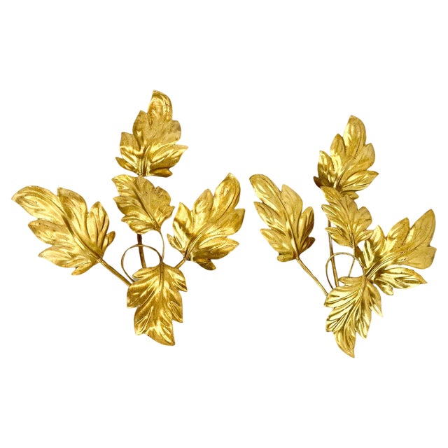 Florentiner Gilt Leaf Wall Lights in the style of Hans Kögl, Italy, 1980s, Set of 2 For Sale