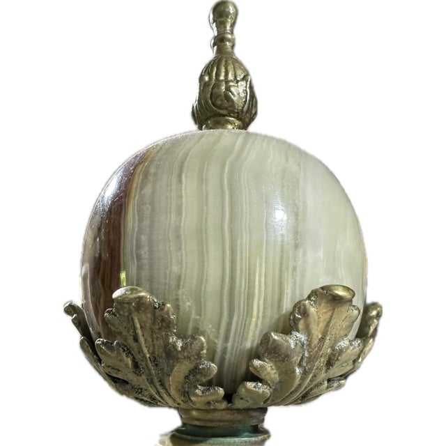 Vintage Hollywood regency brass mirror with console green marble top and bottom and font corinthian columns. Also marble...