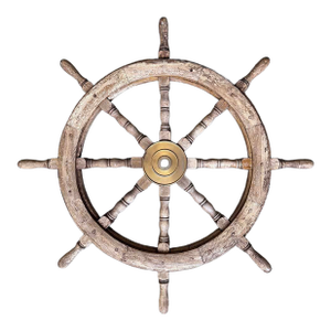 Vintage Wooden Ships Wheel With Brass Hub