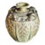 Vintage Pier 1 Weathered Green Earthenware Vase With Tropical Leaf Relief For Sale