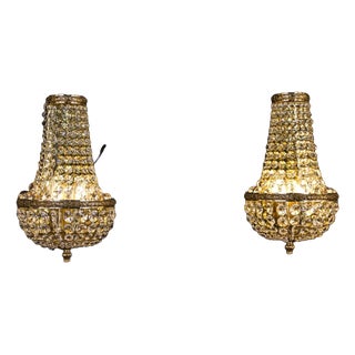 Crystal and Brass Wall Lamps, Set of 2 For Sale