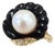 Vintage 14k Gold Onyx Seashell Ring With Pearl & Diamond Accents, Size 4.75 For Sale