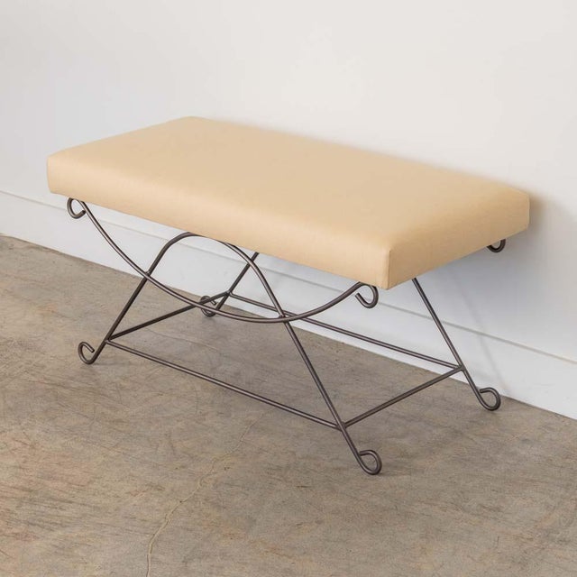 Panoplie Iron Loop Bench, Yellow Linen For Sale - Image 12 of 14