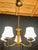 1960s Brass and Wood Midcentury Modern 5-Light Chandelier With Fluted Frosted-Glass Shades For Sale - Image 4 of 12