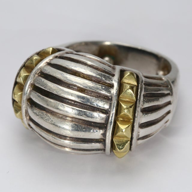 Mid 20th Century Lagos Caviar Sterling Silver & 18k Gold Dome Ring - Size 7.75 For Sale - Image 9 of 10