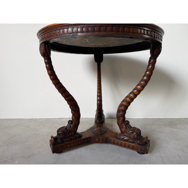 Black 19th Century French Carved Dolphin Base Marble Top Center / Accent Table/ Sikld For Sale - Image 8 of 12