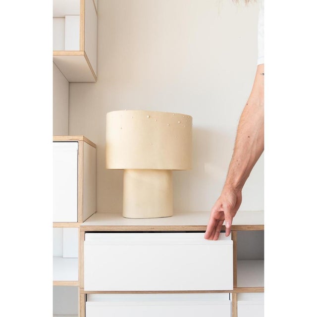 Beige Medium Table Lamp in Stoneware with Drops Effect Glaze by Lucas Huillet For Sale - Image 9 of 17