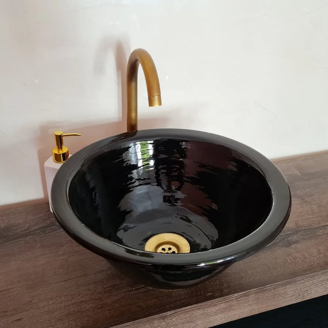 Contemporary Solid Black Table Top Sink, Glazed Black Ceramic Chairish