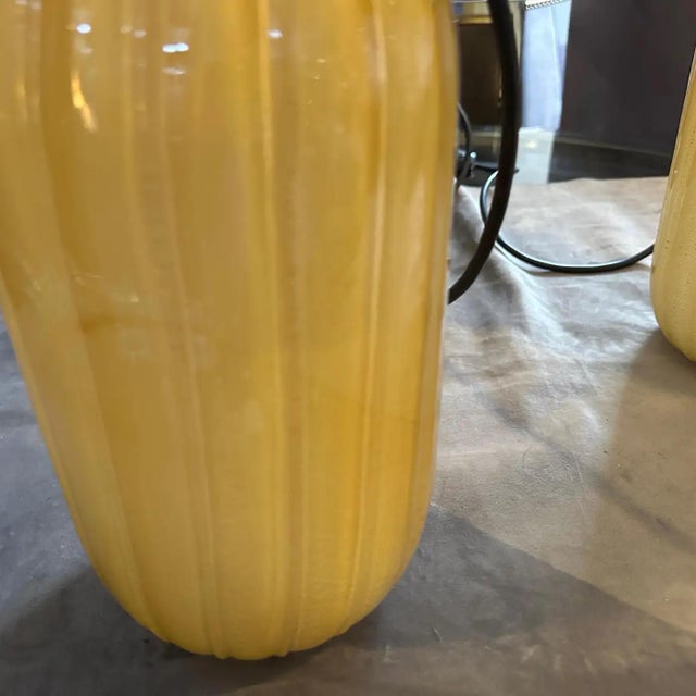 Yellow Two 1980s Yellow and Gold Murano Glass Table Lamps by Signoretti Murano Italy For Sale - Image 8 of 16