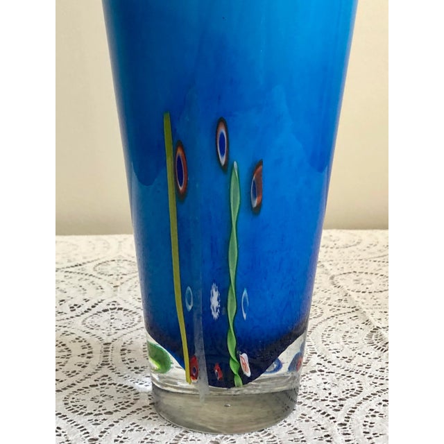 1950s Venetian Hand Blown Blue Art Glass Vase With Gold Inclusion by Milefiori of Murino For Sale - Image 4 of 12