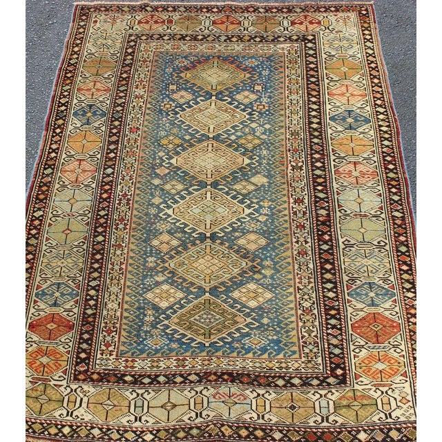 Antique 19th Century Caucasian Shirvan Rug With Medallions in Teal Blue Background and Multi Colors For Sale In Atlanta - Image 6 of 12