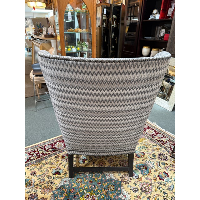 2010s Chevron Printed Wool Felt Wingback Chair For Sale - Image 5 of 12