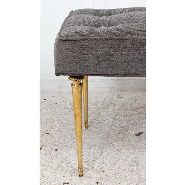 Charcoal Italian Long Bench, Solid Brass Legs, Chenille Upholstery, 1950s For Sale - Image 8 of 8