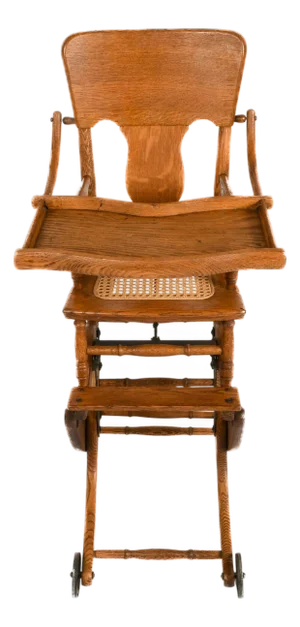 Antique Victorian Oak Convertible Highchair Stroller With Pressed Back