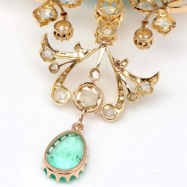 Gia Certified Belle Époque 14k & 22k Gold Necklace With 45.8ct Colombian Emeralds & 15.9ct Diamonds, Circa 1900 For Sale - Image 14 of 16