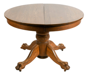 Antique Oak Pedestal Dining Table With Lion's Paw Feet