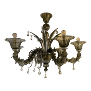 Contemporary Smoked "Ca' Rezzonico" Murano Glass Chandelier With Trasparents Drops For Sale