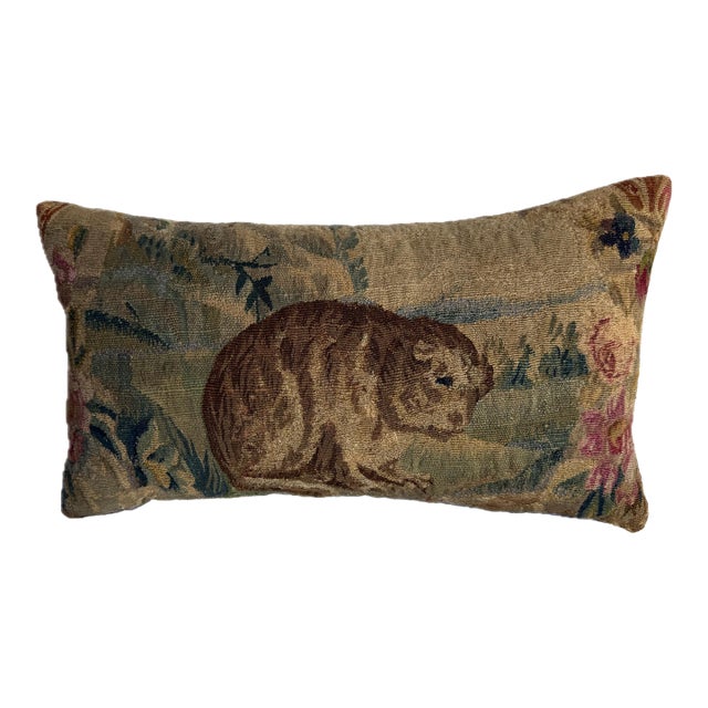 17th Century Brussels Tapestry Animal Pillow For Sale
