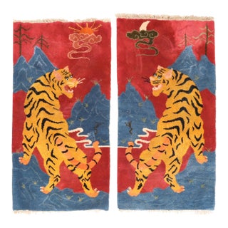 Vintage Zabihi Collection Tiger Tibetan Rugs - A Pair - 2'8" x 4'9" For Sale