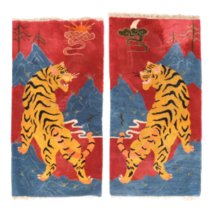 Zabihi Collection Tiger Tibetan Rugs - A Pair