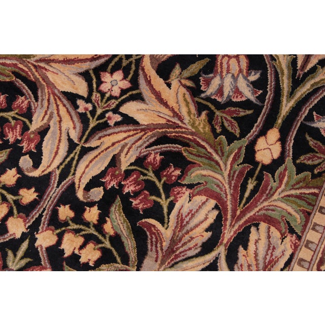 Shabby Chic 1990's Floral Pak-Persian Black/Black Wool Rug - 8'11'' X 12'2'' For Sale In New York - Image 6 of 9