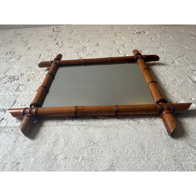 Antique French Faux Bamboo Wall Mirror, 1900s For Sale - Image 5 of 7