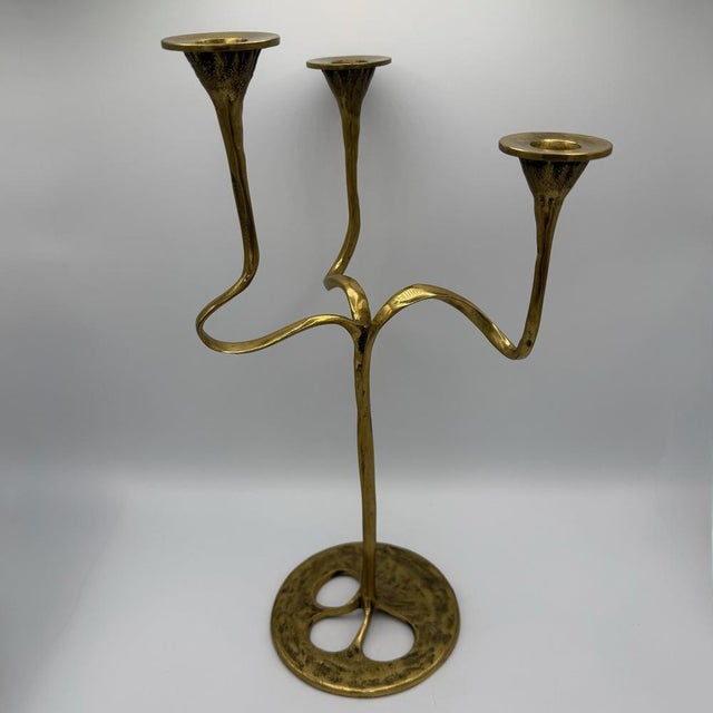 This museum-quality, three-armed designer candlestick is a sculptural masterpiece from the 1960s. Designed by Kurt Jesch...