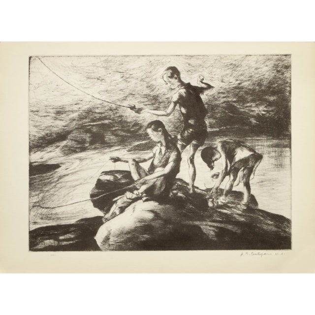1939 After John E. Costigan "Fishermen Three", First Edition Period Offset Lithograph For Sale