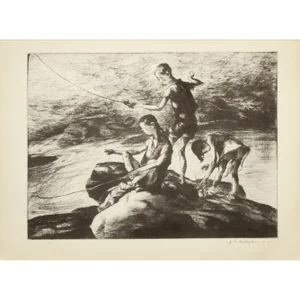 1939 After John E. Costigan "Fishermen Three", First Edition Period Offset Lithograph