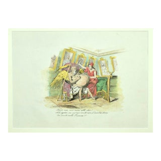 Unknown - Satirical Scene - Original Lithograph Hand Watercolored - 19th Century For Sale