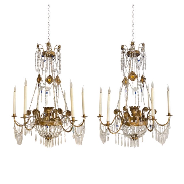 Italian Decorative Chandeliers, 1960s, Set of 2 For Sale